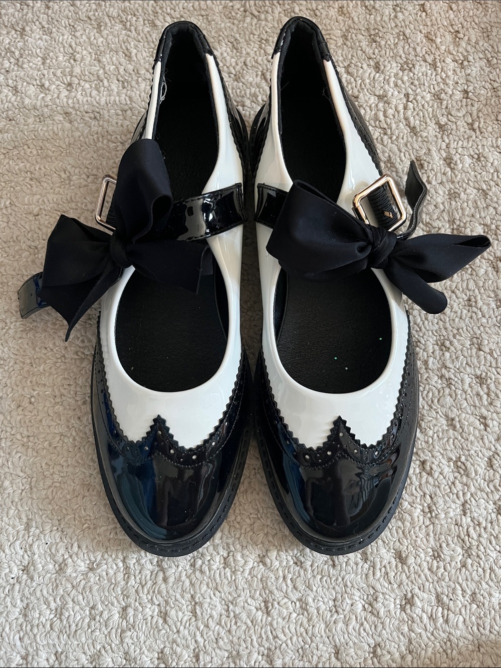 Black & White Patent Mary Jane Flats with Bow